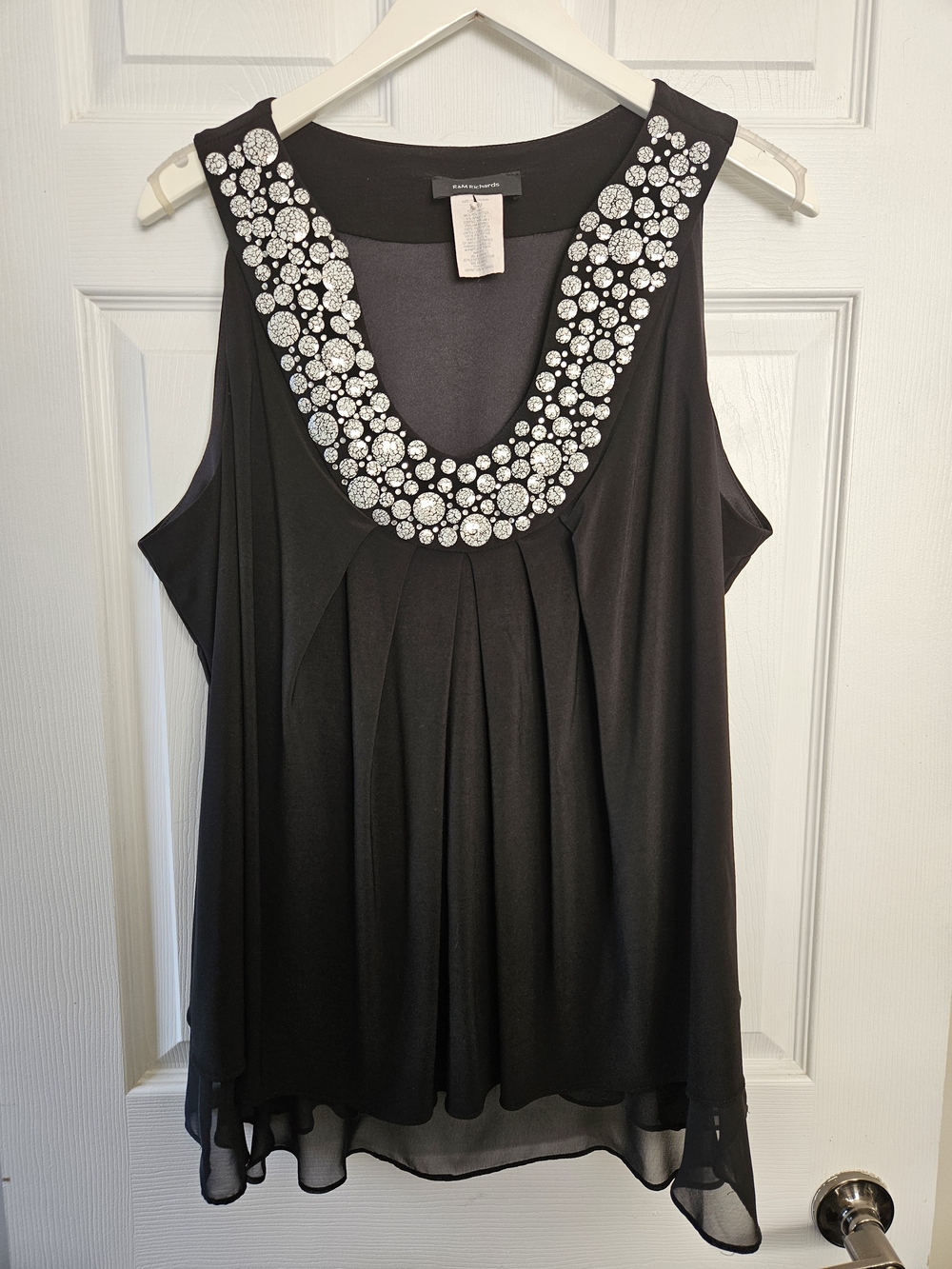 Black Sleeveless Top with Embellished Scoop Neck - Size 18